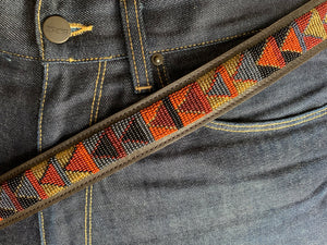 Black, Browns & Grey Dark Brown Beaded Leather Belt
