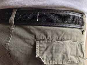 Black, White & Grey Beaded Black Leather Belt