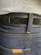 Load image into Gallery viewer, Black, White &amp; Grey Beaded Black Leather Belt