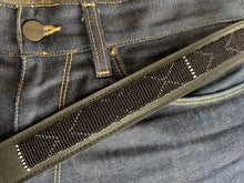Load image into Gallery viewer, Black, White &amp; Grey Beaded Black Leather Belt