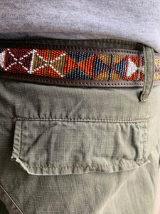 Browns, Grey & White Dark Brown Beaded Leather Belt
