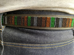 Camo Stripes Black Beaded Leather Belt