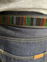 Load image into Gallery viewer, Camo Stripes Black Beaded Leather Belt