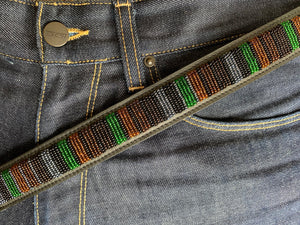 Camo Stripes Black Beaded Leather Belt