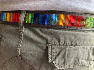 Rainbow Mix Beaded Dark Brown Leather Belt