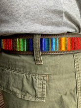Load image into Gallery viewer, Rainbow Mix Beaded Dark Brown Leather Belt
