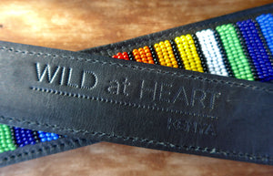 Rainbow Stripes Beaded Black Leather Dog Collar